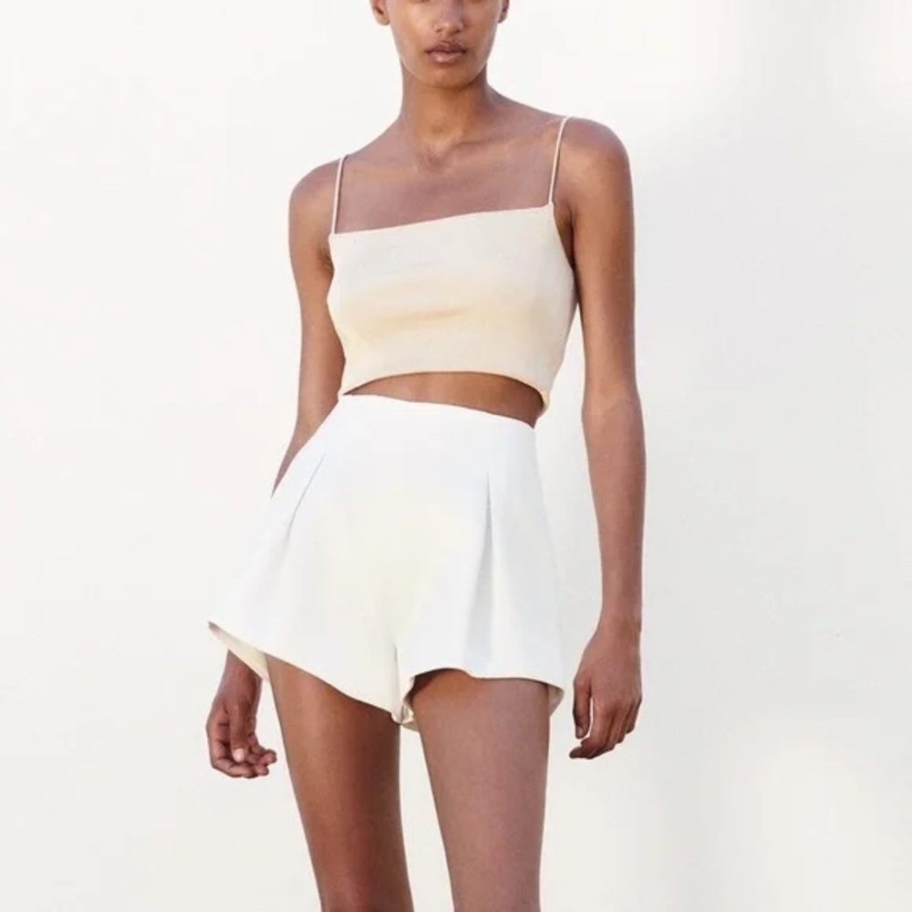 Zara satin effect balloon shorts white